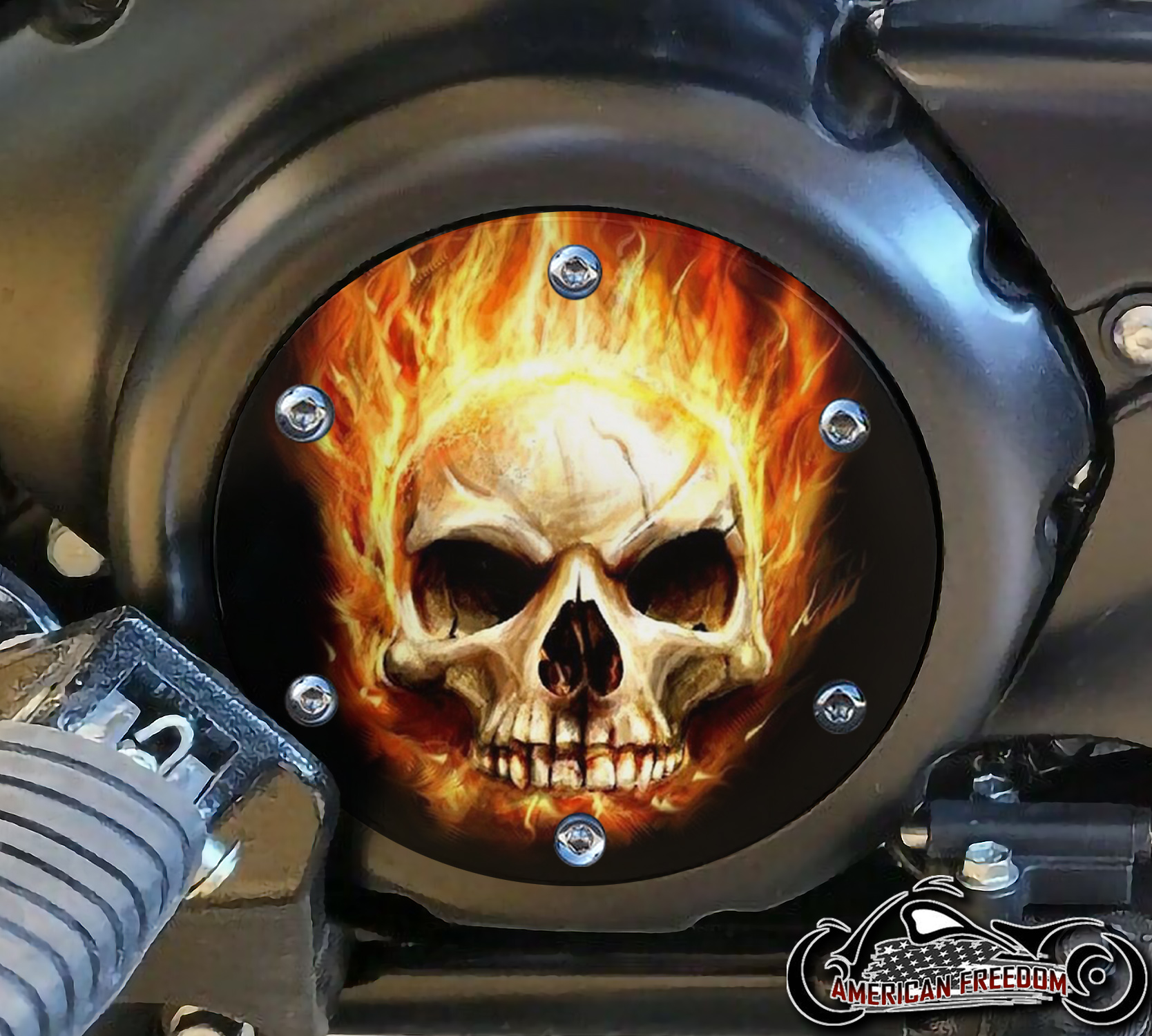 SUZUKIl M109R Derby/Engine Cover - Flaming Skull